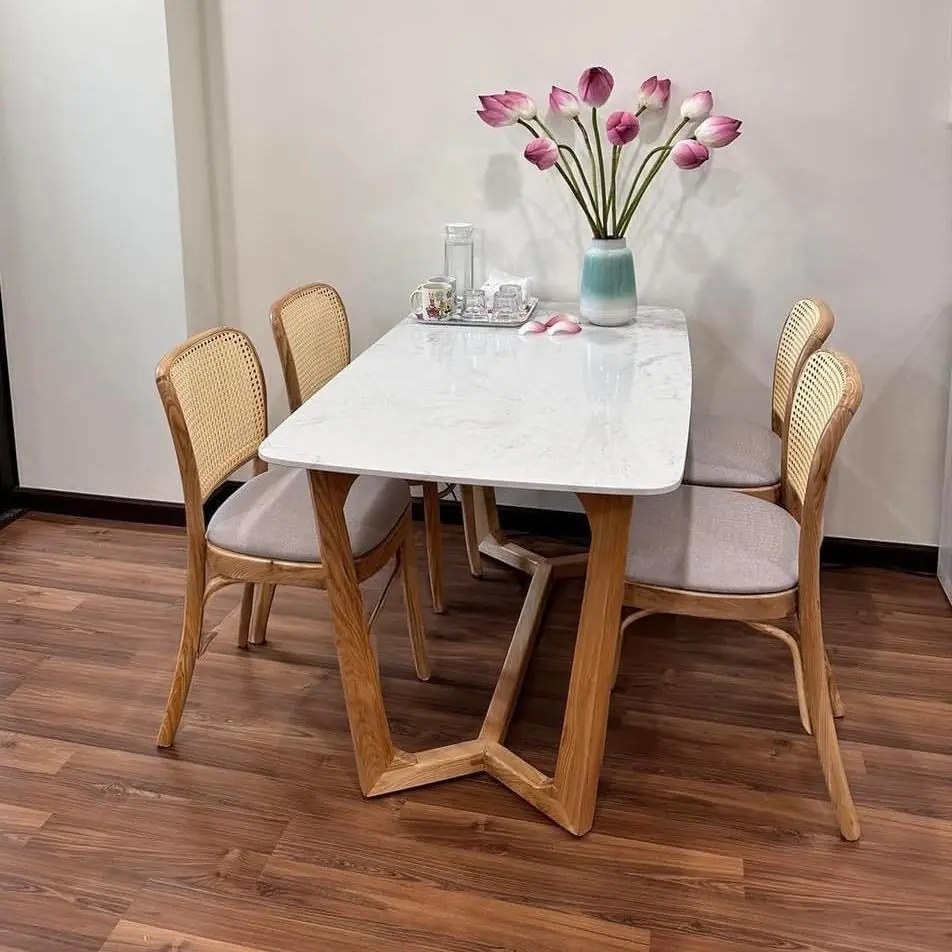 Bộ bàn ăn gỗ 4 ghế mặt đá cao cấp – SP9890